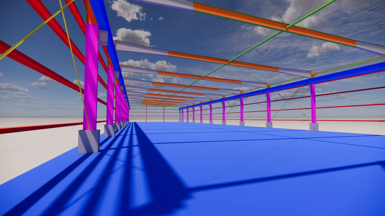 Render de modelo BIM de detallado de acero estructural